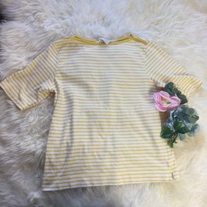 Liz Claiborne yellow white stripe top tee medium t-shirt elbow sleeve Women’s
